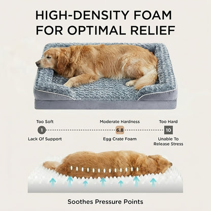 Orthopedic Dog Sofa Bed C-Shape Bolster – Washable Removable Cover, 3-Inch Thick Anti-Anxiety Plush, Nonskid Bottom for Extra Large Dogs, M to XXXL, Grey