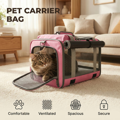 Airline Approved Pet Carrier Soft Sided Collapsible for Cats & Small Dogs - Breathable Oxford Cloth Travel Bag with Zipper Closure, Privacy Cover & Combo Set with Collar Leash Harness, Blue Pink Grey Green Beige