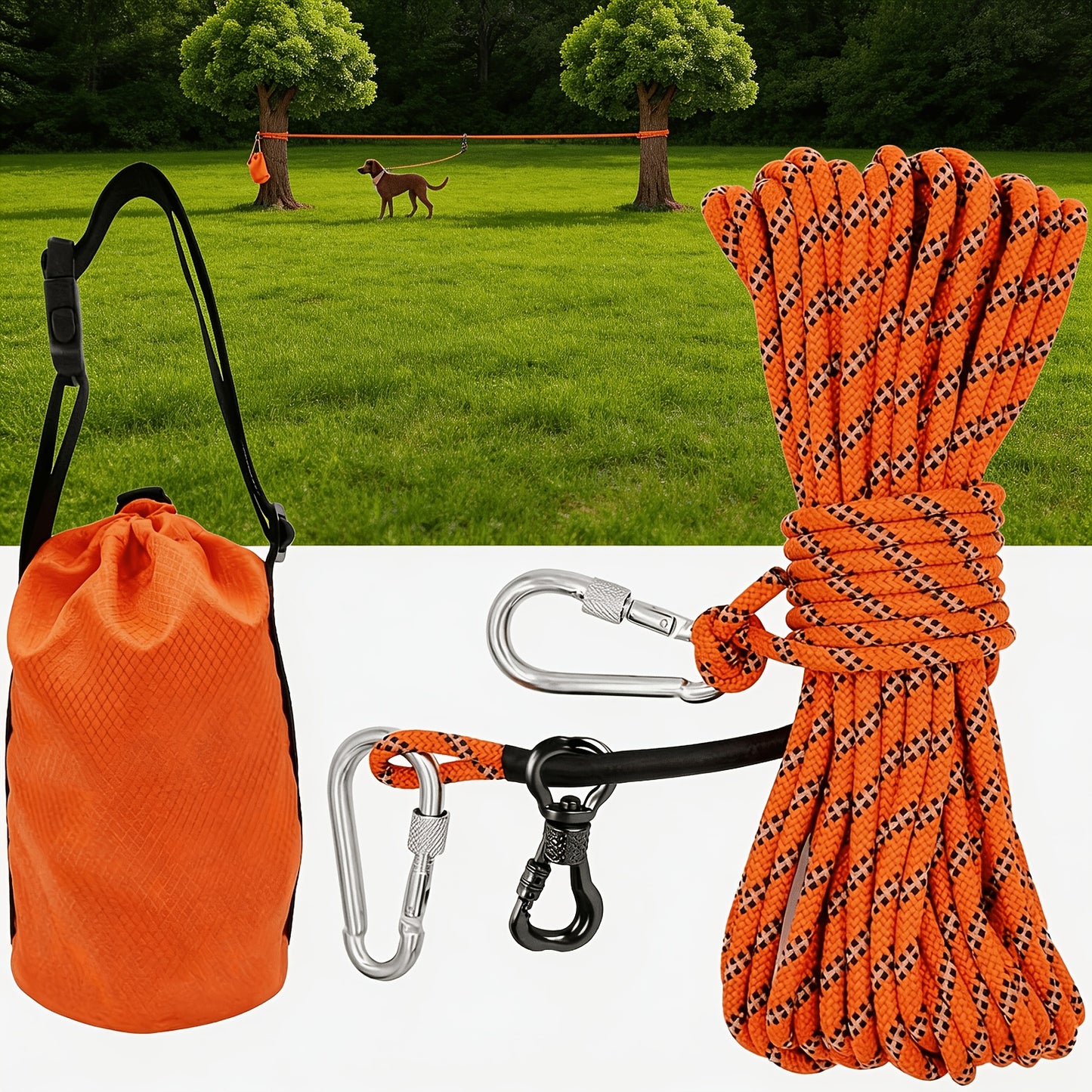 Dog Tie-Out Cable & Overhead Trolley System - 50/75/100ft Reflective Design, Supports Up to 200lbs, Portable Dog Run for Yard, Camping & Parks, M/L/XL, 4 Colors