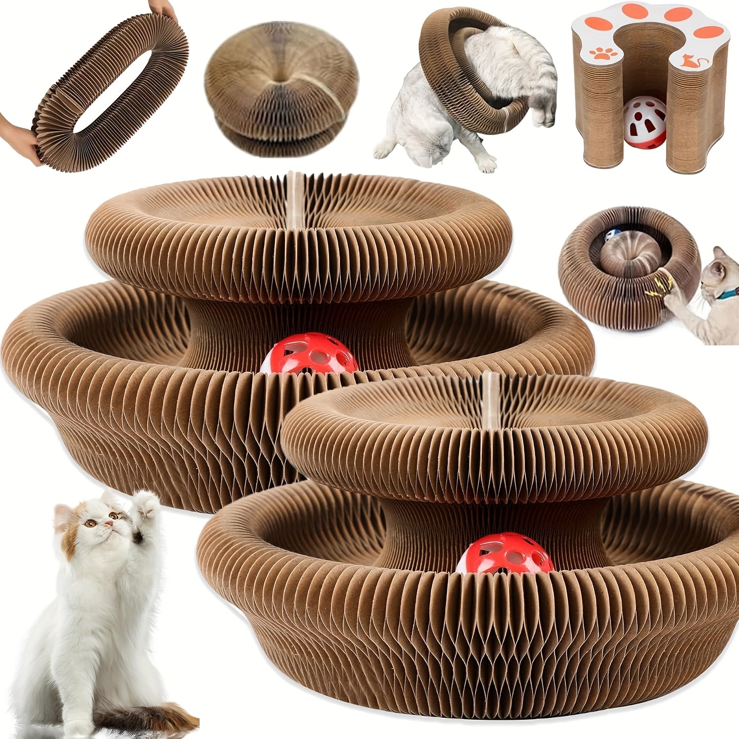 1/2pcs Magical Organ Cat Scratching Board, Wear-Resistant Indoor Interactive Pet Toys-Magic Organ Cat Scratcher Board with Circular Ball Track - Cat Interactive Toy -Cat Scratching Post*1 + Bell Ball*3-Thickened Cat Scratching Board