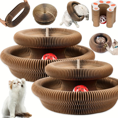 Cat Scratching Board Foldable Organ Design with Circular Ball Track & Bell Balls - Wear-Resistant Thickened Cardboard Scratcher, Interactive Indoor Cat Toy for All Ages