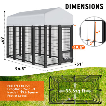 Outdoor Dog Enclosure Welded Wire Steel with UV-Resistant Roof Cover Secure Lock Dog Playpen Fence Run for Large Dogs 4x4 6x4 8x4 ft 6ft Tall