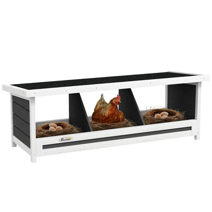 Chicken Nesting Box 3 Hole Wood Laying Box with Asphalt Roof for Hens, Indoor Outdoor Chicken Coop Nesting Boxes Fits Up to 3 Chickens, 37.5" L Weather-Resistant Fir Wood Hen House, Gray