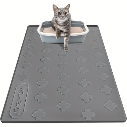 Cat Litter Mat XXL Silicone 34x22 Inch - 3-in-1 Waterproof Non-Slip Litter Trapping Mat with Raised Edges Easy Clean Foldable Pet Feeding Floor Protector