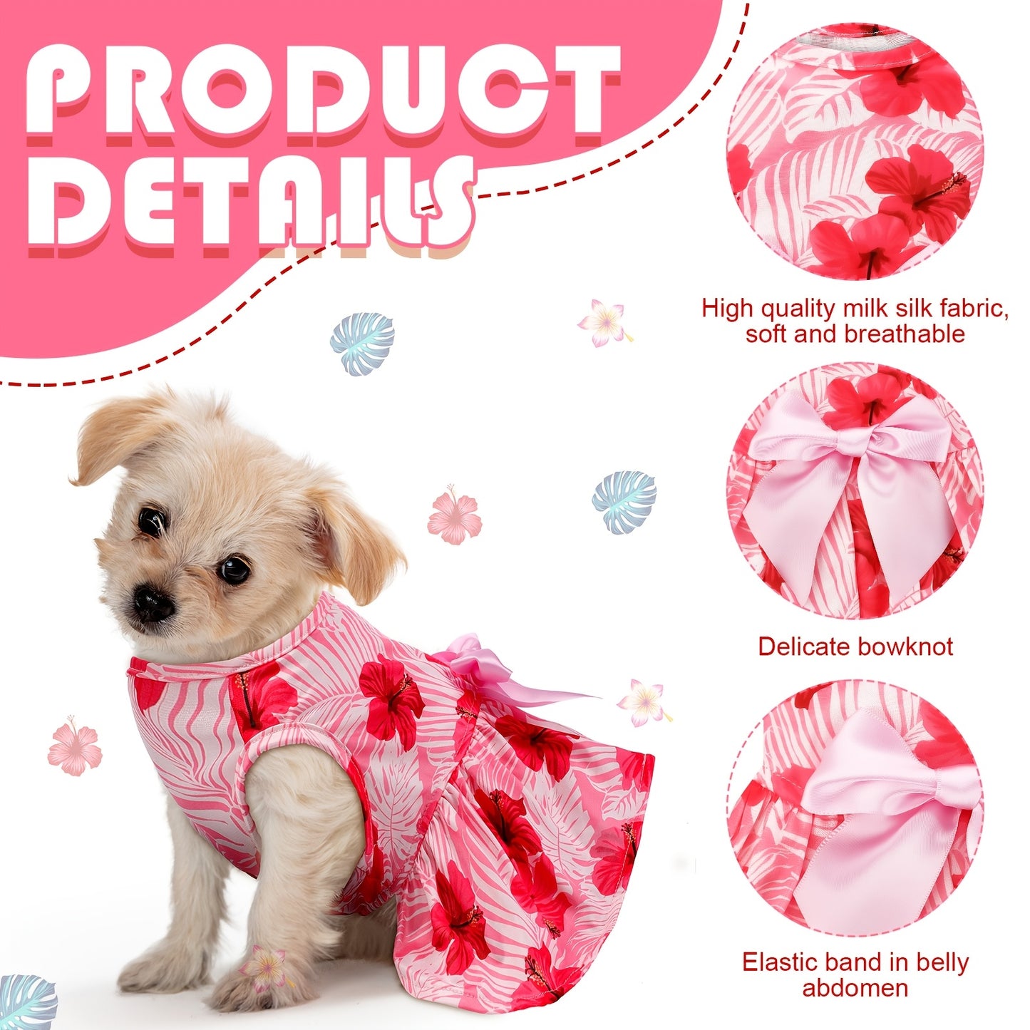 8pcs Summer Themed Hawaii Dog Dresses Holiday Flamingo Fruit Floral Pattern Pet Skirts Hawaii Puppy Princess Dresses Outfits Bowknot for Girl Dogs Cats Beach, Pet Fashion, Beach Outfits, Fruit Print, Bowknot Dress, Durable Stitching, Comfortable Fit