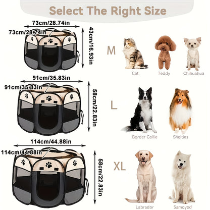 Foldable Octagonal Pet Tent & Playpen – Oxford Cloth Scratch-Resistant Dog Cage & Cat Kennel for Indoor & Outdoor Use, Portable Pet Fence for Puppies & Cats, Travel & Camping, M/L/XL