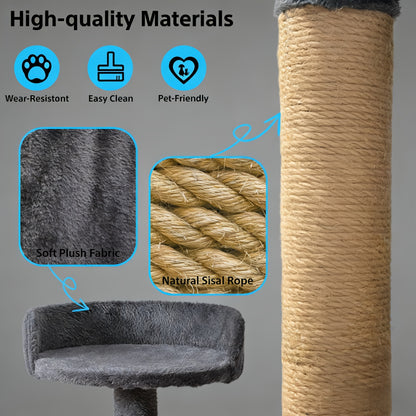 Cat Tree Tower for Indoor Cats Large Multi-Tier with Sisal Scratching Posts, Plush Perches, Hammock, Condo Cave & Hanging Toys - Sturdy Climbing Ramp Cat Furniture for Kittens & Adult Cats