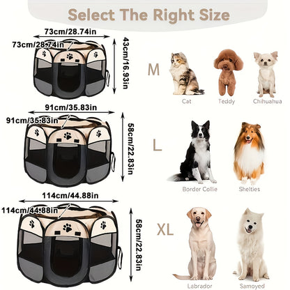 Foldable Octagonal Pet Tent & Playpen – Oxford Cloth Scratch-Resistant Dog Cage & Cat Kennel for Indoor & Outdoor Use, Portable Pet Fence for Puppies & Cats, Travel & Camping, M/L/XL