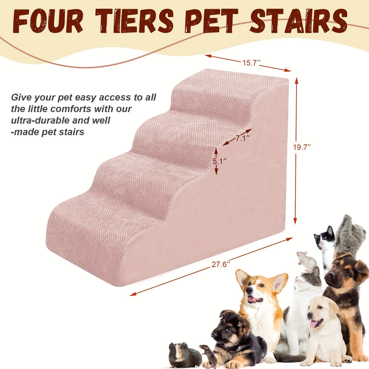 Dog Stairs for High Beds & Sofa - Extra Wide Foam Pet Steps with Non-Slip Bottom, Soft Cushioned Dog Ramp for Couch, Ideal for Small Dogs, Senior & Injured Pets, 2/3/4 Steps, 6 Colors
