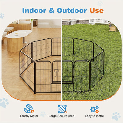 Metal Dog Playpen with Door DIY 8 or 16 Panel Foldable Pet Pen for Small Medium Large Dogs Puppies Easy Assemble Indoor Outdoor Use 24 32 40 Inch Height