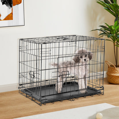 Folding Wire Dog Crate with Divider - Single & Double Door Options, Leak-Proof Plastic Tray, Indoor Outdoor Travel Kennel for Small Medium Large Dogs, 24" / 30" / 36" Sizes