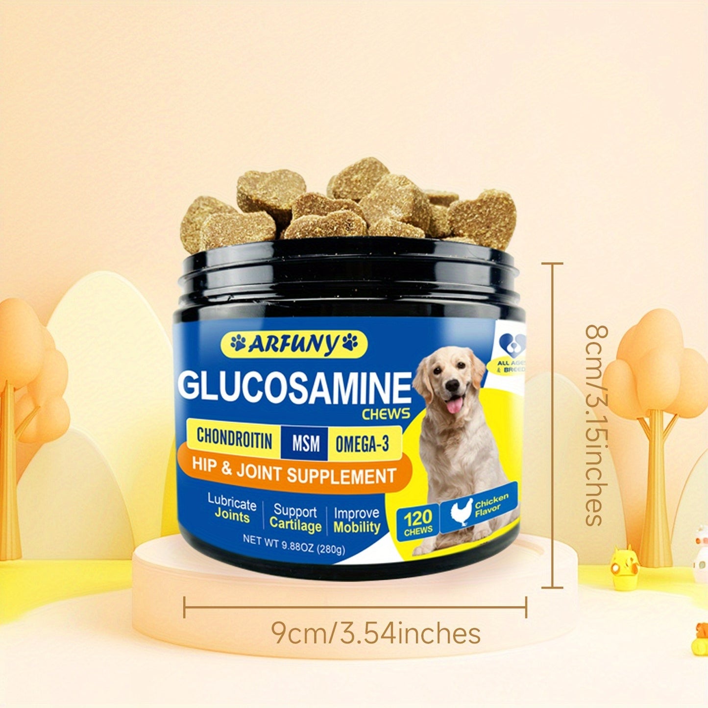 Dog Glucosamine Joint Supplement Chews 120ct | Chicken Flavor Soft Chews with Glucosamine, Chondroitin, MSM & Vitamins for Hip & Joint Health, Mobility Support for Dogs of All Sizes & Ages