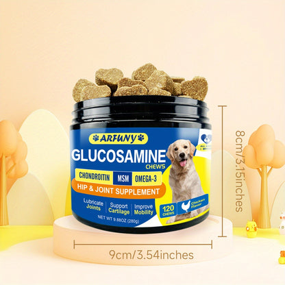 Dog Glucosamine Joint Supplement Chews 120ct | Chicken Flavor Soft Chews with Glucosamine, Chondroitin, MSM & Vitamins for Hip & Joint Health, Mobility Support for Dogs of All Sizes & Ages