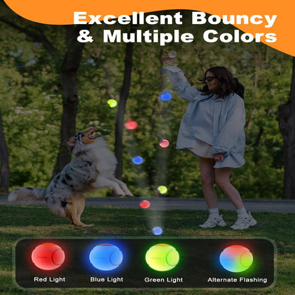 LED Light Up Dog Ball Toy Glow in the Dark - USB Rechargeable Motion-Activated Glowing Fetch Ball for Small Medium Dogs, 2.5 Inch Durable Night Play Interactive Toy, Safe Low Voltage