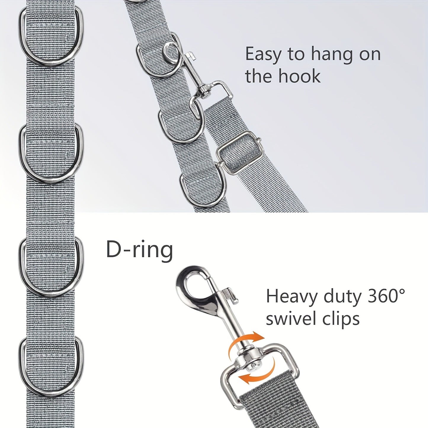 Dog Grooming Traction Rope Set 3pcs – Adjustable Restraint Loop with Rings, No Battery Needed, Pet Bathing & Styling Restraint Accessories for Professional Groomer Assistant Kit, Grey