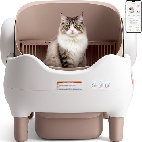 Smart Self-Cleaning Cat Litter Box – App Control, Open-Top Design, 10L Waste Bin, Ultra-Quiet <20dB, Infrared Safety Sensors, Kitten Mode for Multi-Cat Homes