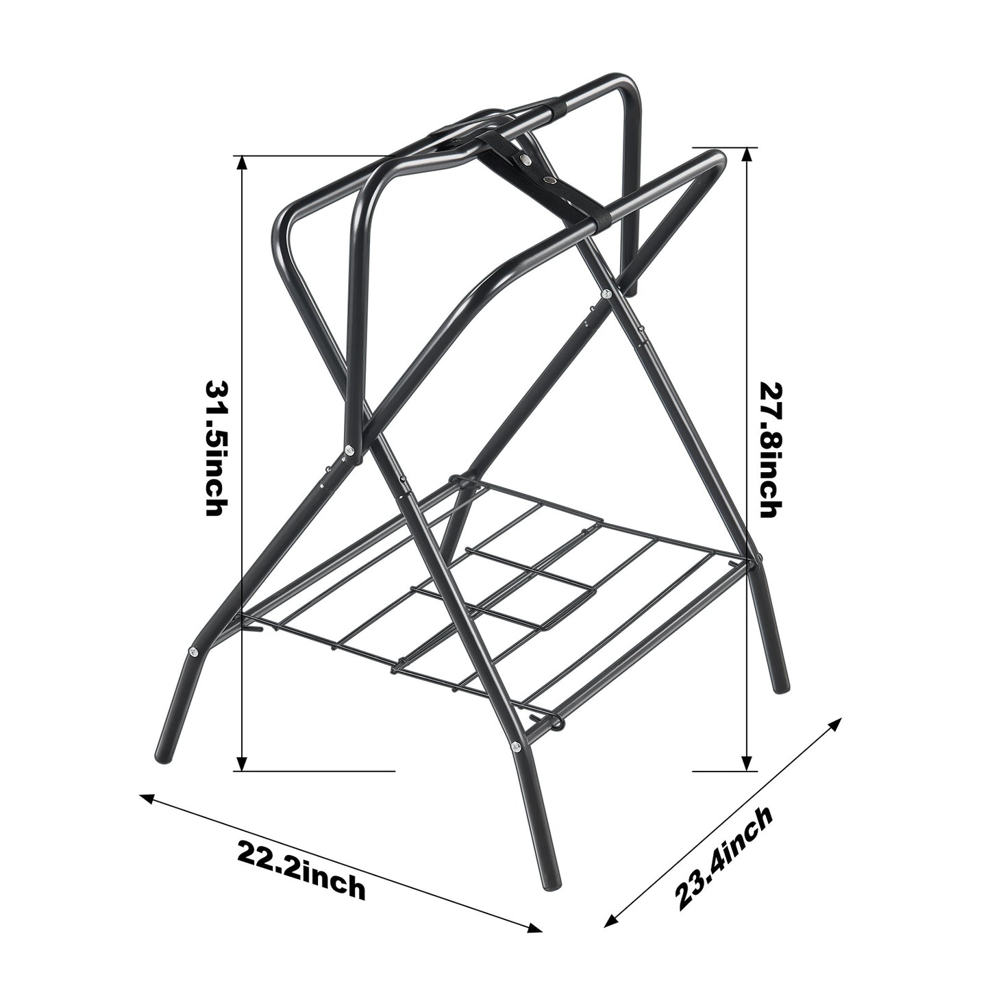 Folding Saddle Rack Freestanding Horse Saddle Stand – Holds 132 lbs, Carbon Steel, Quick-Release Setup, Portable & Space-Saving for Stable, Garage & Barn, 1 or 2 Pack