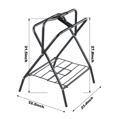 Folding Saddle Rack Freestanding Horse Saddle Stand – Holds 132 lbs, Carbon Steel, Quick-Release Setup, Portable & Space-Saving for Stable, Garage & Barn, 1 or 2 Pack