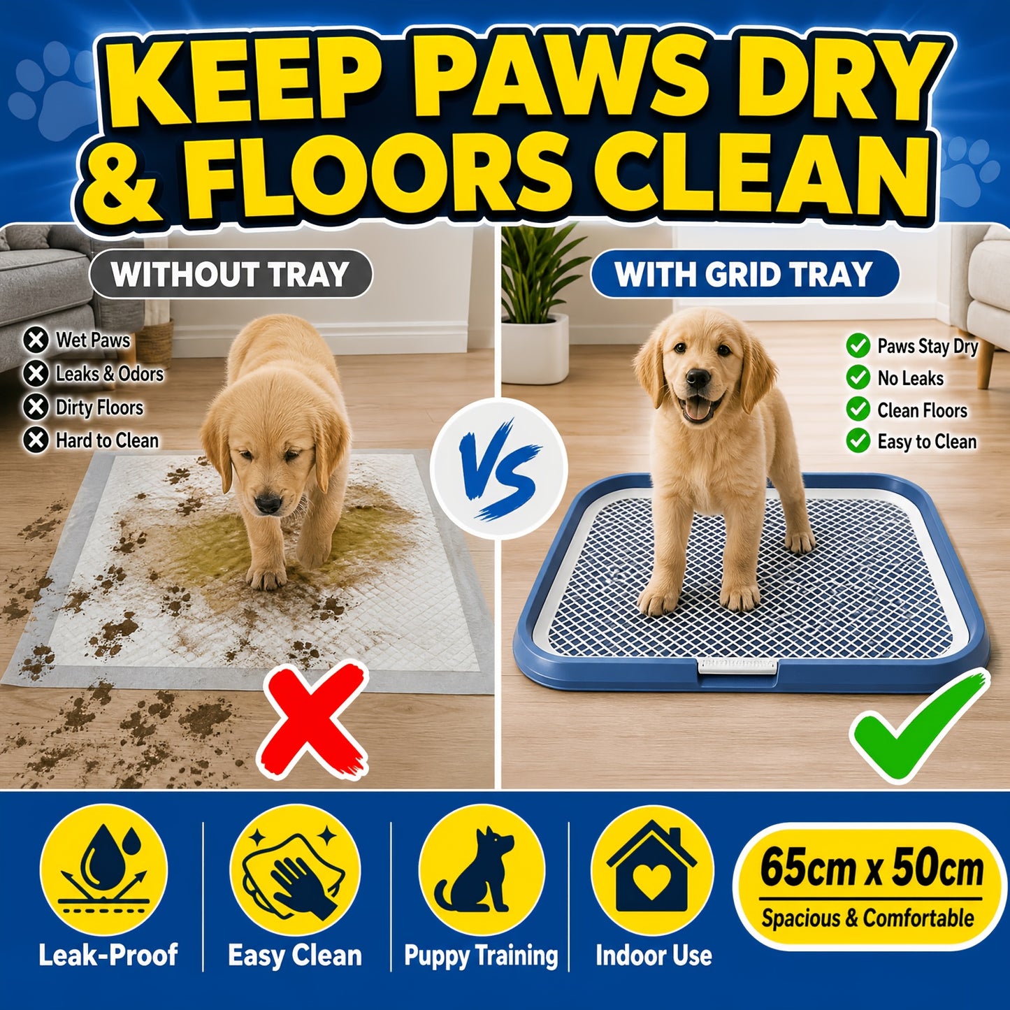 Indoor Dog Potty Tray with Removable Grating - Leak-Proof Puppy Training Toilet, Washable Pee Pad Holder for Apartments, Easy Clean Dog Bathroom, 7 Colors, Small & Large Sizes