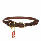 Rolled Italian Leather Dog Collar, 12" Length X 1/3" Width / Milk Chocolate w Brass Details