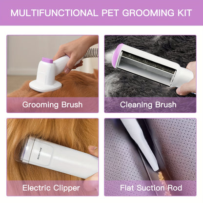 Dog Grooming Vacuum Kit 4-in-1 – Pet Hair Vacuum with Electric Clipper, Grooming Brush & Deshedding Tools, 2.5L Large Dust Cup, 10kPa Suction, Low Noise, 4 Comb Sizes (Model G2-W2)