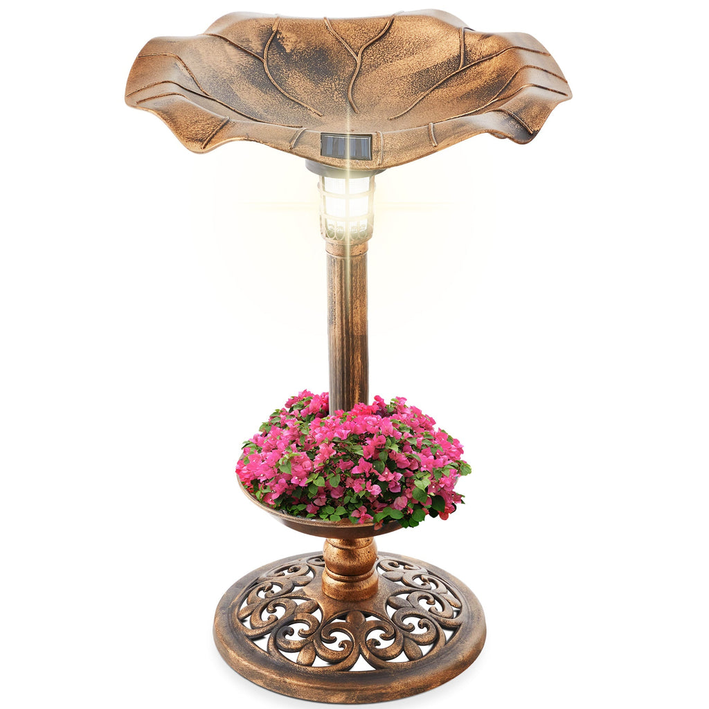 Solar Bird Bath with Planter Bronze
