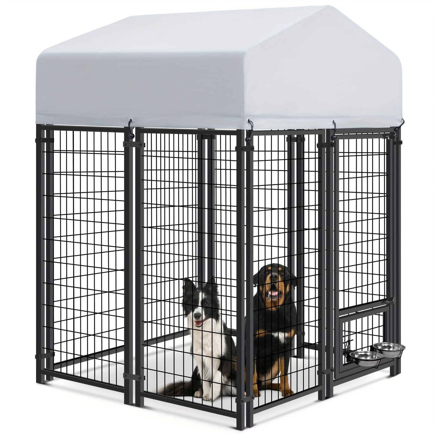 Outdoor Dog Enclosure Welded Wire Steel with UV-Resistant Roof Cover Secure Lock Dog Playpen Fence Run for Large Dogs 4x4 6x4 8x4 ft 6ft Tall