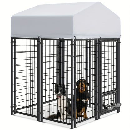 Outdoor Dog Enclosure Welded Wire Steel with UV-Resistant Roof Cover Secure Lock Dog Playpen Fence Run for Large Dogs 4x4 6x4 8x4 ft 6ft Tall