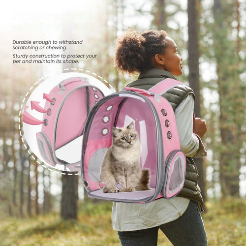 Cat Carrier Backpack Transparent Space Capsule - Portable Breathable Pet Travel Bag for Cats & Small Dogs, Panoramic Window Outdoor Going-Out Backpack with Random Pet Accessories Included