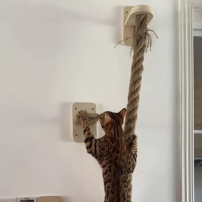 Cat Wall Climbing Rope Jumping Platform – Wall-Mounted Natural Hemp Rope Perch for Indoor Cats & Kittens | Space-Saving Cat Climbing Wall System, Enclosure Ladder & Sports Toy Accessory