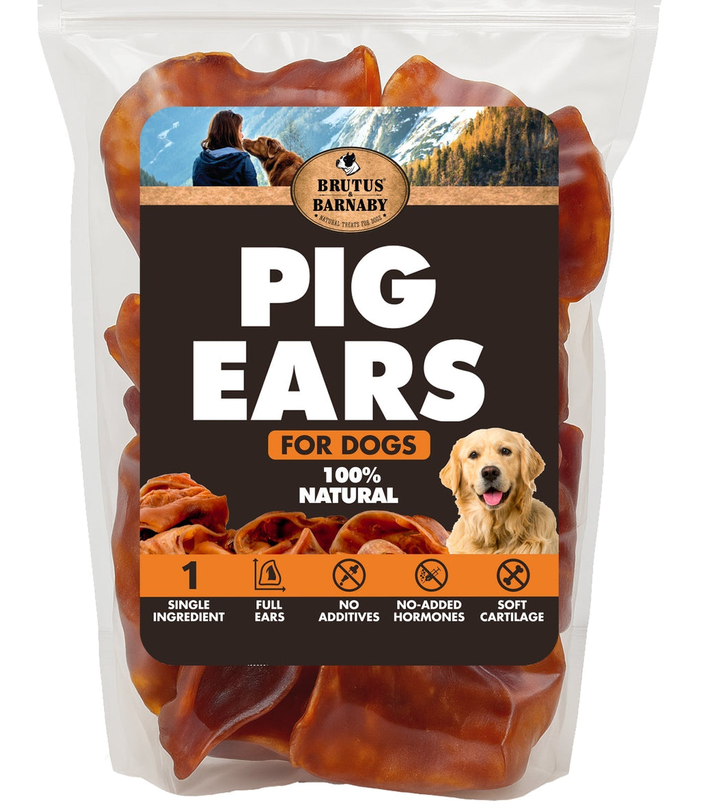 100% natural pig ears for dogs, single ingredient, no additives, soft cartilage chew treats