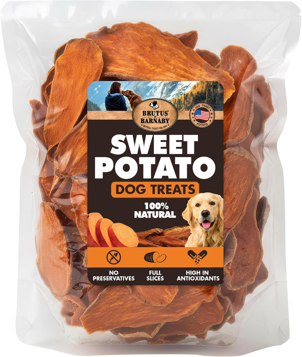 Sweet potato dog treats by Brutus & Barnaby, natural USA-grown full slice chews with no preservatives
