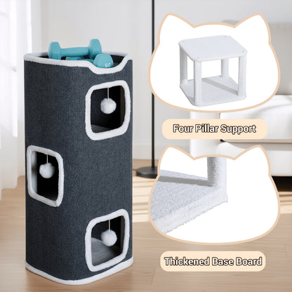 Cat Tree Tower Multi-Level Foldable Cat Condo for Indoor Cats - Scratch-Resistant Carpet, Hanging Bell Ball, Cozy Top Bed, Sturdy Frame Cat House with Multiple Entrances, 1 3 4 Tier Options for Kittens & Adults