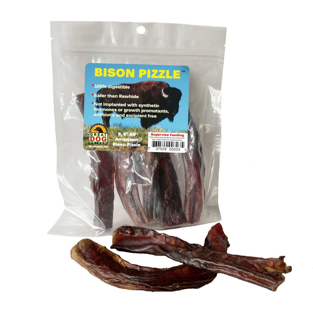 GREAT DOG Bison Pizzle (Bison Bully Sticks) – 5, 6 Inch Sticks | All-Natural, Long-Lasting, USA Sourced & Made