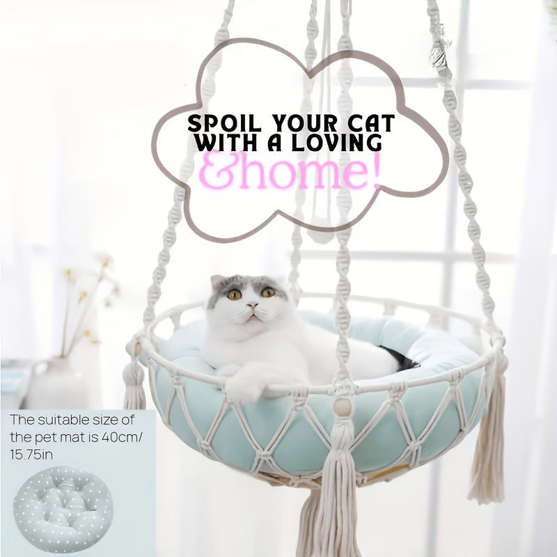 1 Extra Large Hand-woven Rope Cat Hammock, Pet Swing Bed, Indoor Cat Nest Basket, Providing A Comfortable Resting Space for Cats, Suitable for Two Cats to Sleep, Super Load-bearing, Durable And Will Not Break, 40cm Diameter, 15.75in
