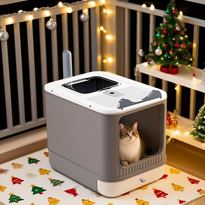 Enclosed Cat Litter Box with Odor Control – Extra Large Covered Design, High Privacy, Easy Clean Modern Cat Toilet for Multiple Cats | Includes Garbage Bags | White, Pink & Yellow