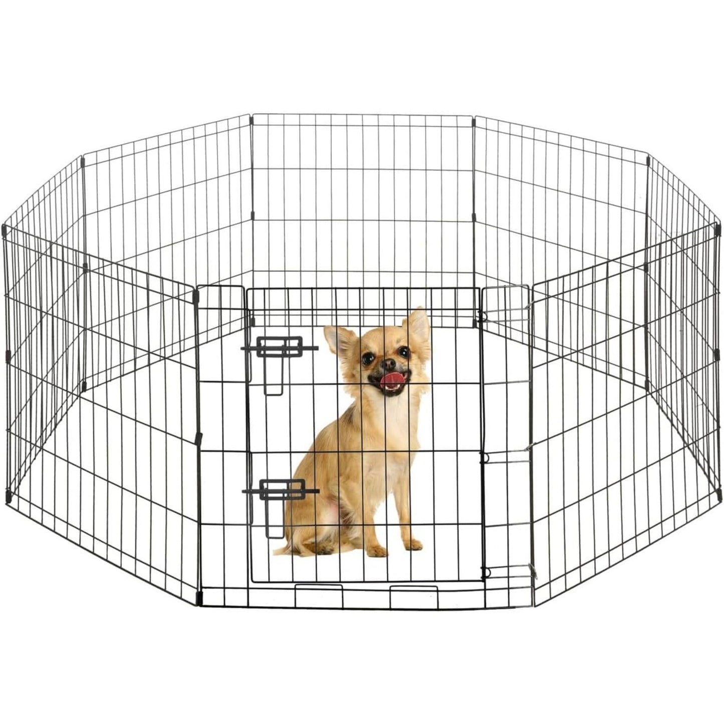 Dog Playpen 8 Panel Foldable Metal Pet Fence with Gate | Heavy-Duty Indoor Outdoor Exercise Pen for Small Dogs & Animals | Portable Kennel Cage | 24 Inch | Multiple Configurations Rectangle Octagon