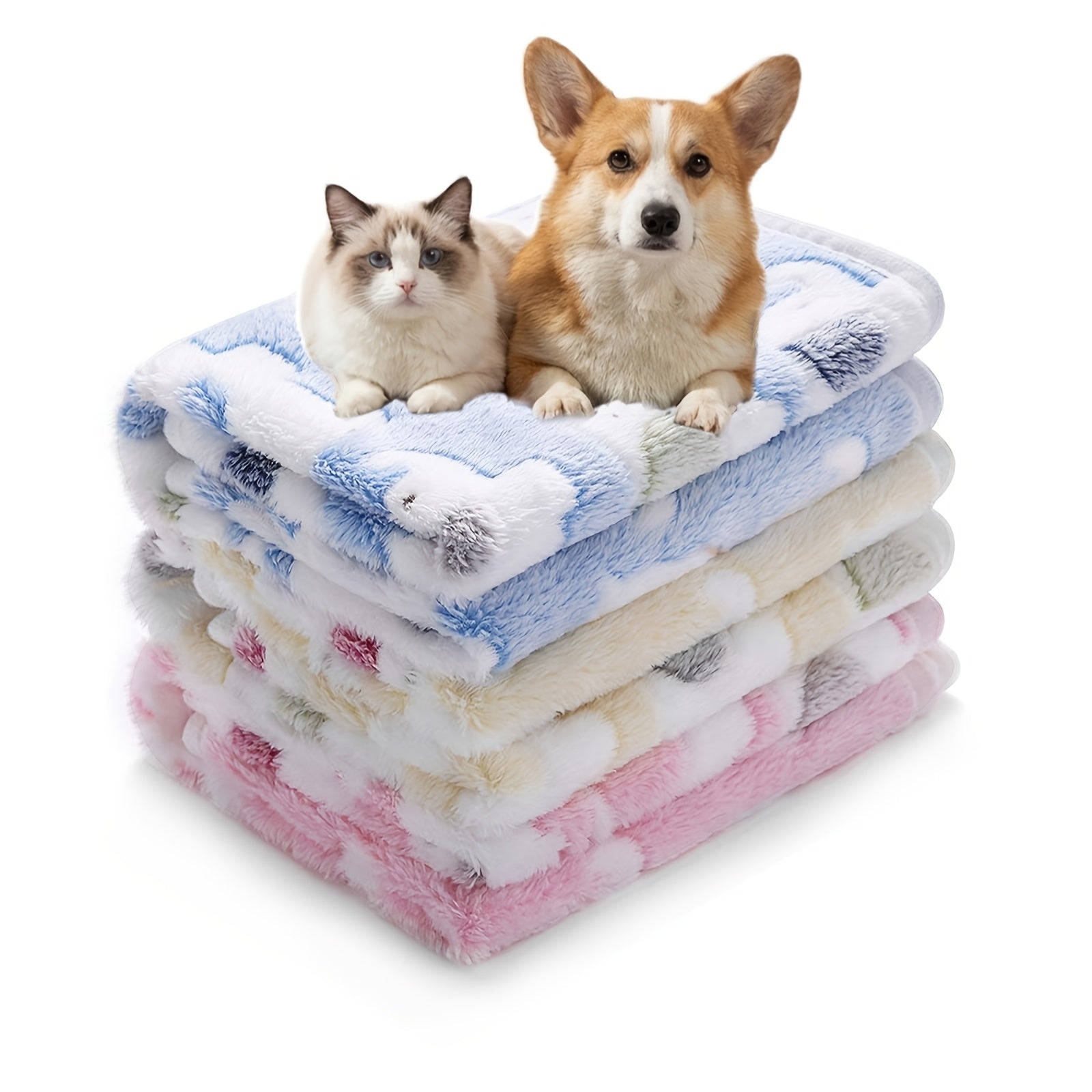 1 Pack 3 Blankets Super Soft Fluffy Premium Fleece Pet Blanket Flannel Throw for Dog Puppy Cat Paw Brown/Pink/White(Free Pet Drying Towel Included)