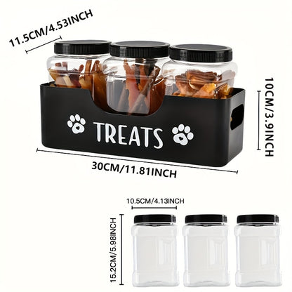 Airtight Pet Food Storage Container Set - 3pcs Plastic Jars with Lids, Farmhouse Style Snack Box for Dogs & Cats, Durable BPA-Free Treat Organizer, Kitchen Counter Canister Set, Black