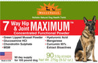 WellyTails 7 Way Hip & Joint Maximum powder label with a German Shepherd, American flag, and 270g net weight.