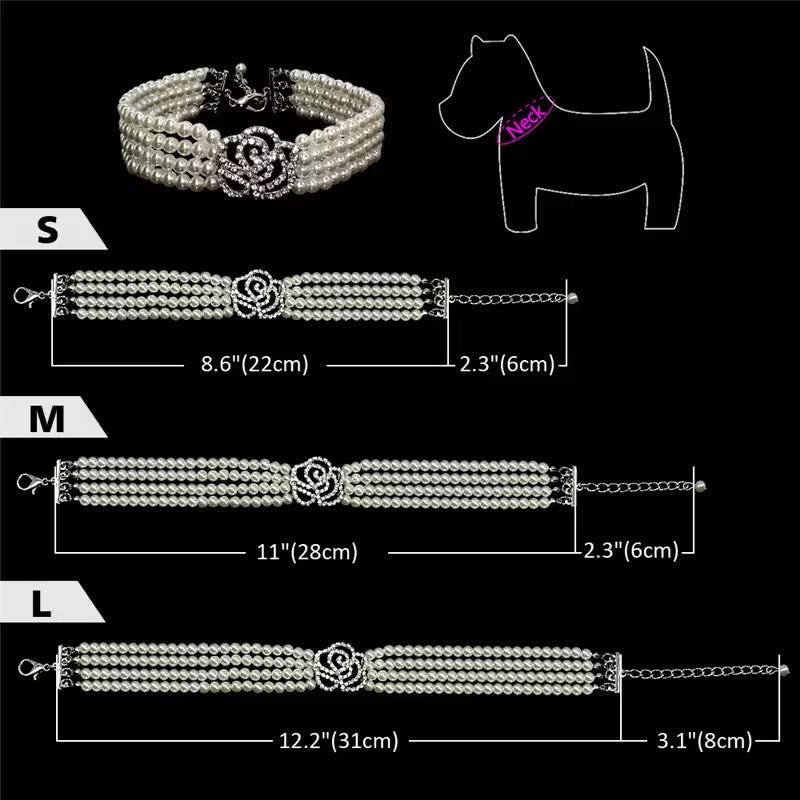 Dog Collar for Special Occasions, Pearl-Accented Lightweight Style for Small and Medium Dogs
