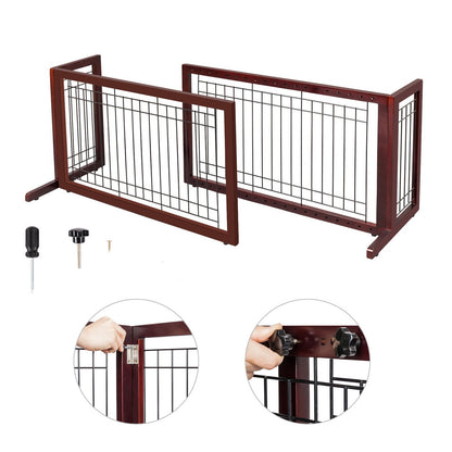 Freestanding Pet Gate for Dogs & Cats - Solid Wood Dog Gate for House, Adjustable 40" to 71" Wide, Indoor Dog Fence for Doorways Stairs Hallways, No-Drill Extra Wide Baby Gate