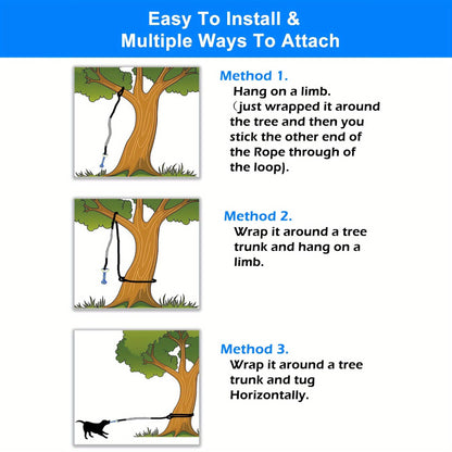 Bungee Dog Tug Toy Outdoor Hanging from Tree Height Adjustable 19.7 Ft Elastic Cord Tether with Chew Rope - Solo & Interactive Exercise Play for All Dog Breeds Small to Large