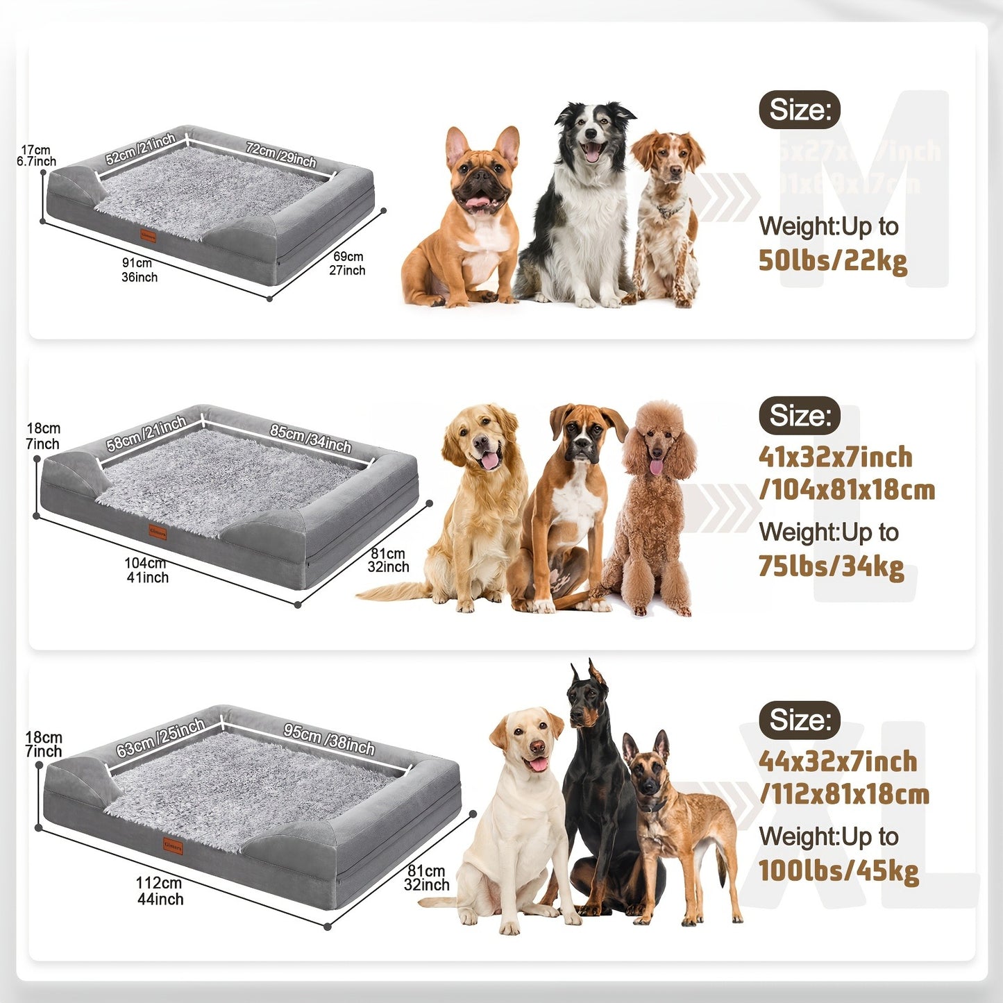 Orthopedic Dog Bed Egg Foam Ultra Soft Washable Cover for Large Medium Small Dogs Aging Pets Rectangle Semicircle Anti-Slip Joint Relief Pet Bed