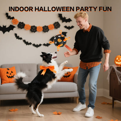 Halloween Dog Ball Toy with Pump - Football Shaped Chew Ball for Dogs, Pumpkin Ghost Design, Durable Rubber Fetch Toy for Small Medium Large Dogs, Festive Pet Gift with Strap, No Battery Required