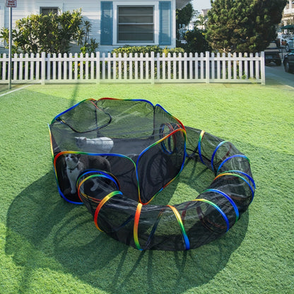 Outdoor Cat Enclosure with Play Tunnel - Portable Catio Tent & Cat Playpen for Indoor Cats, Cage-Free Outside Cat Run with Enclosed Tunnel, Safe Outdoor Exercise Space for Cats & Small Animals