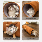 Cat Tunnel Toy for Curious Cats, Foldable Play Tunnel with Peephole and Hanging Plush Ball for Daily Play