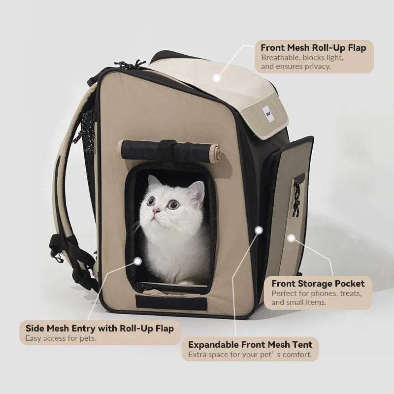 Pet Travel Backpack Tent for Cats and Small Dogs, Expandable 360° Ventilated Carrier for Car Trips, Camping and Home