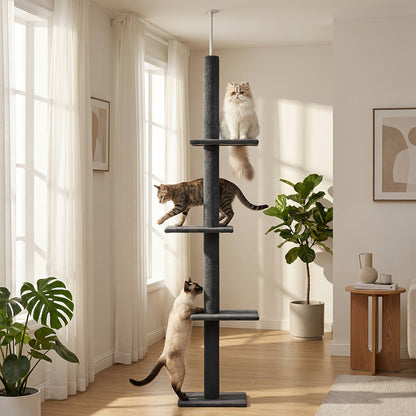 Floor to Ceiling Cat Tree Tower 90–107" – 4-Tier Tall Adjustable Cat Climbing Post with Tension Rod | Ceiling-Mounted Stable Cat Activity Center for Indoor Cats, Multiple Colors