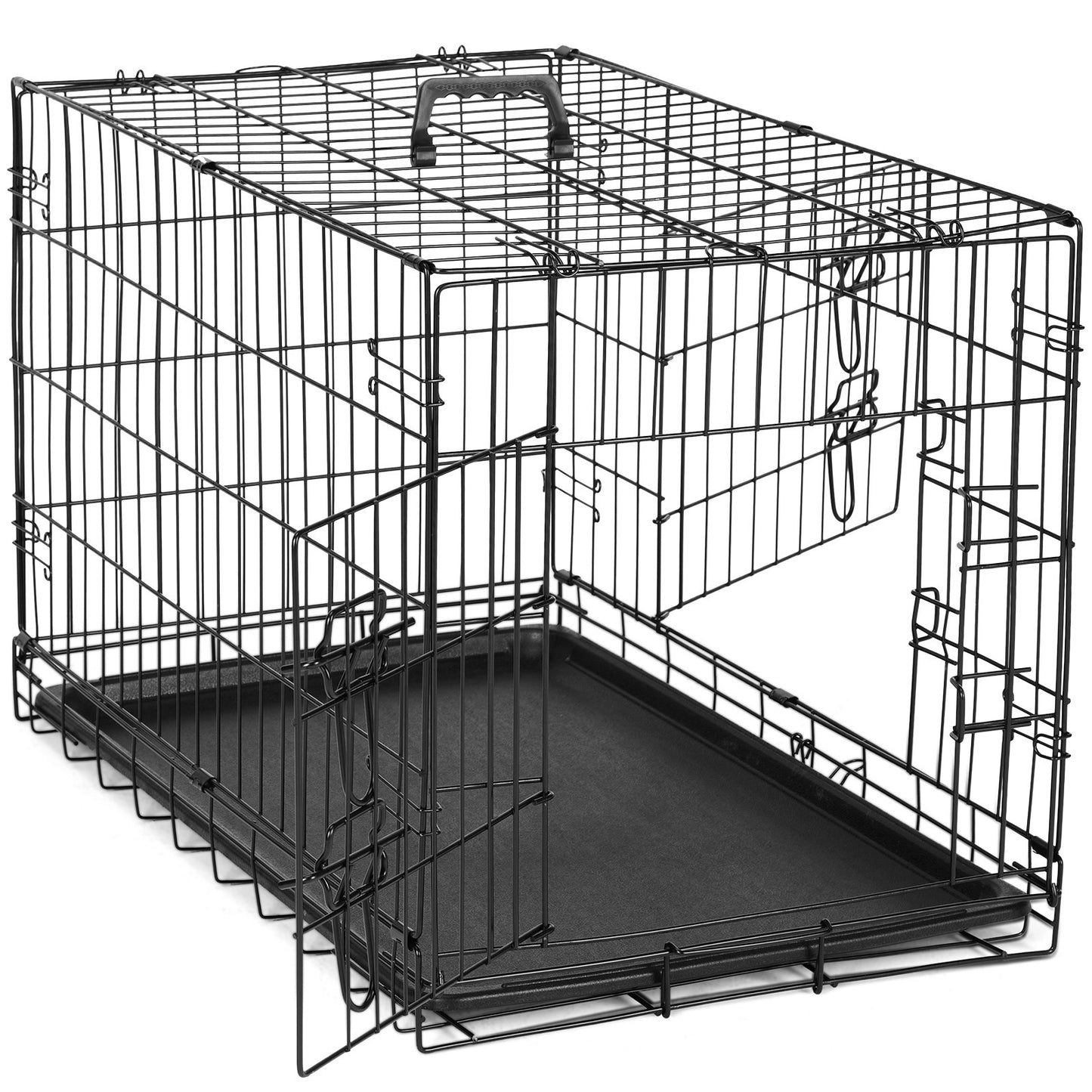 Folding Wire Dog Crate with Divider - Single & Double Door Options, Leak-Proof Plastic Tray, Indoor Outdoor Travel Kennel for Small Medium Large Dogs, 24" / 30" / 36" Sizes